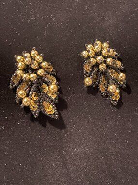 Pair of Vintage Gold and Black Beaded Shoe Clips